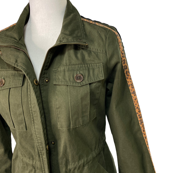 PEYTON JENSEN Womens Size Small Animal Stripe Dark Olive Utility Jacket Evereve - Picture 4 of 7